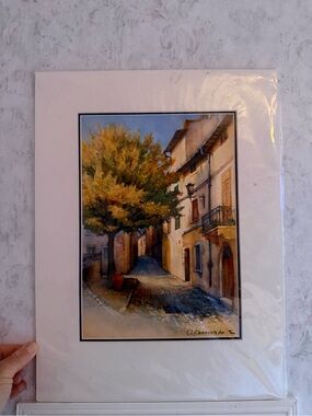 Scenic Mediterranean Street Art Print in Warm Autumn Tones